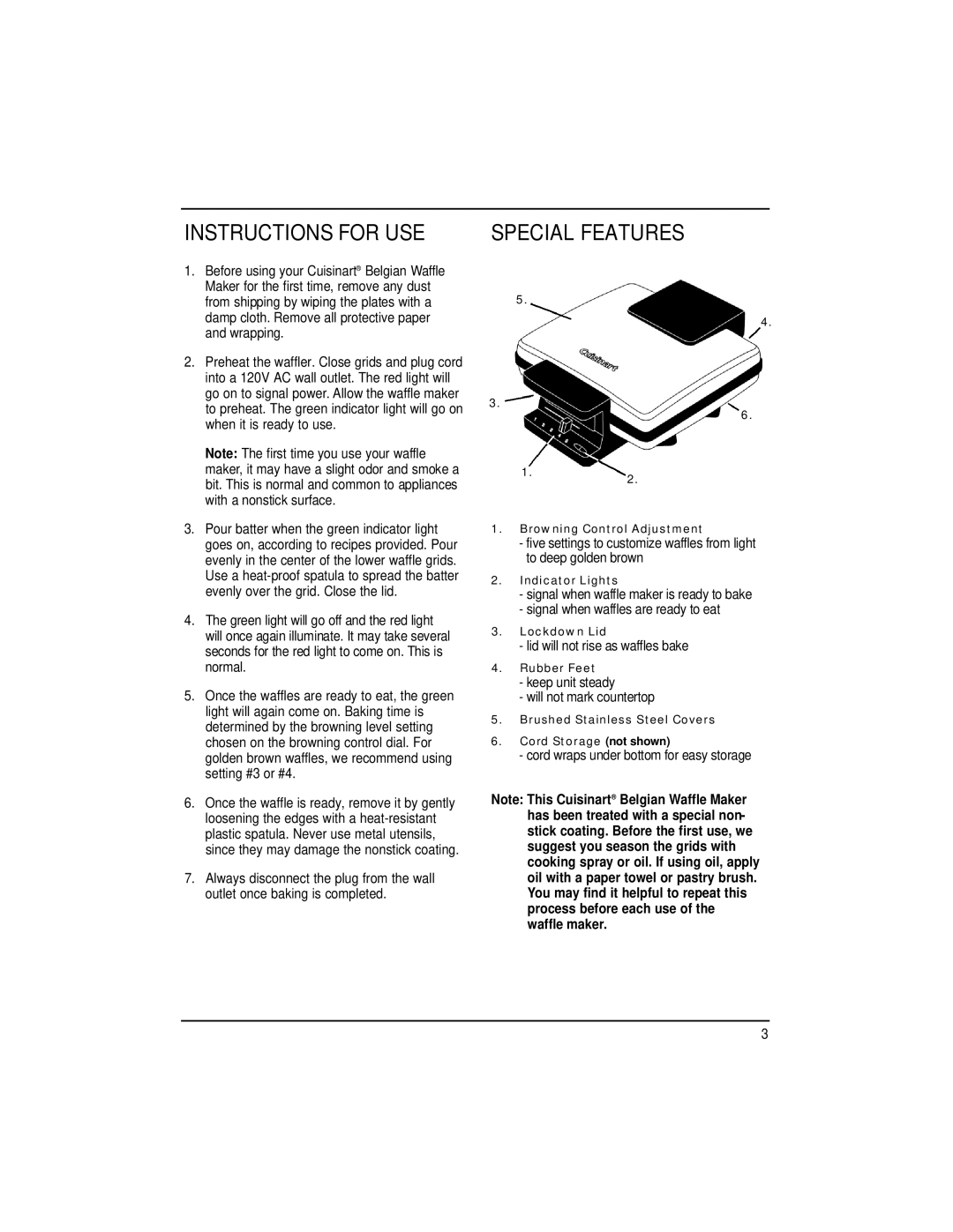 Cuisinart WMB-4A manual Instructions for USE Special Features 