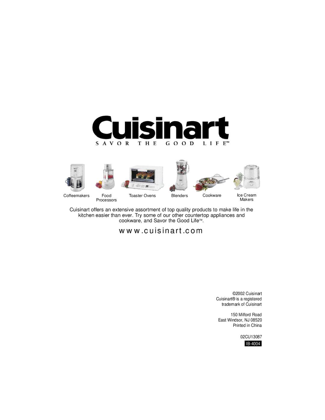 Cuisinart WMB-4A manual IB-4004 