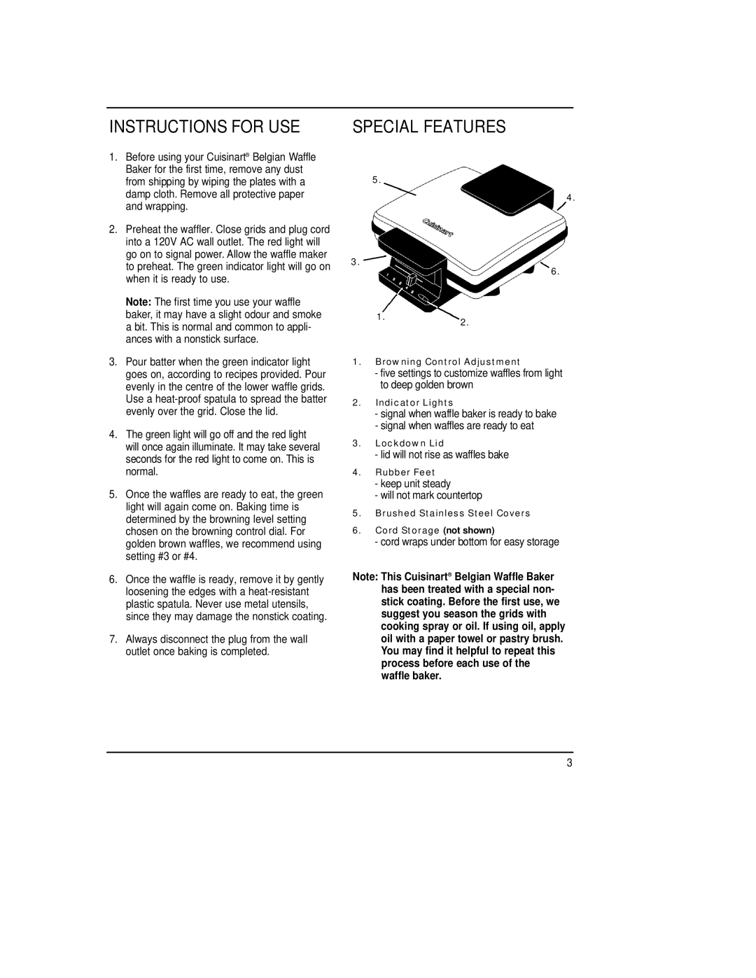 Cuisinart WMB-4AC manual Instructions for USE Special Features 