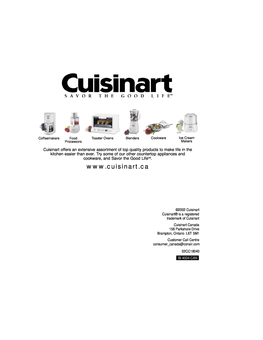 Cuisinart WMB-4AC manual 