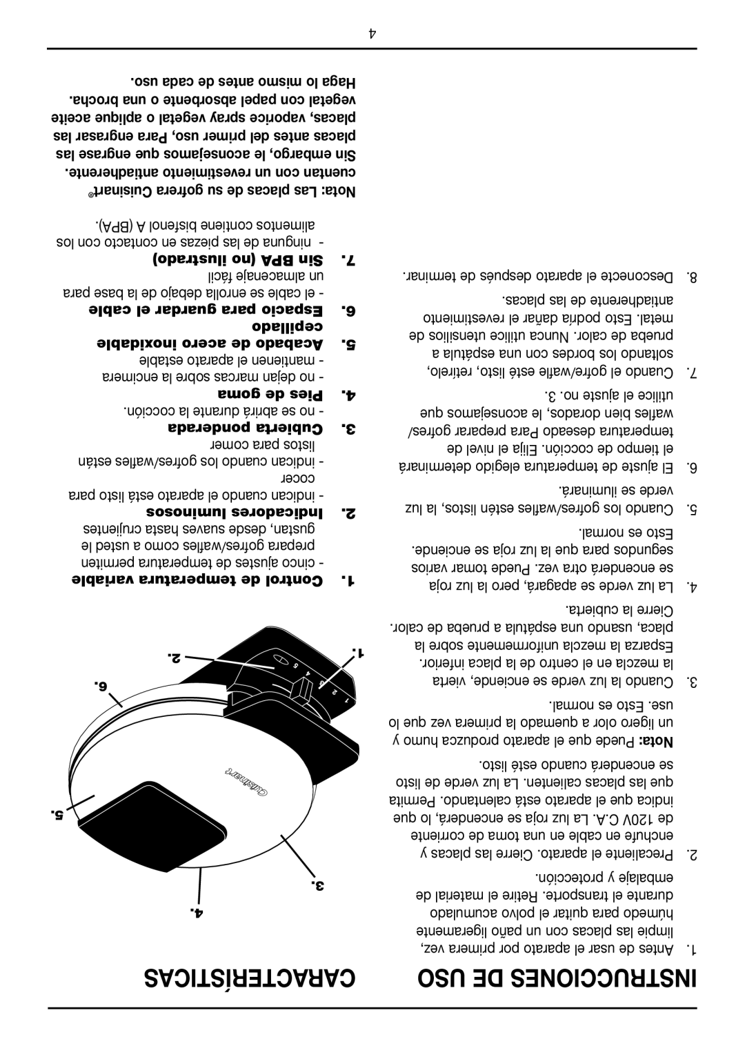 Cuisinart WMR-CA manual Características, Variable temperatura de Control 