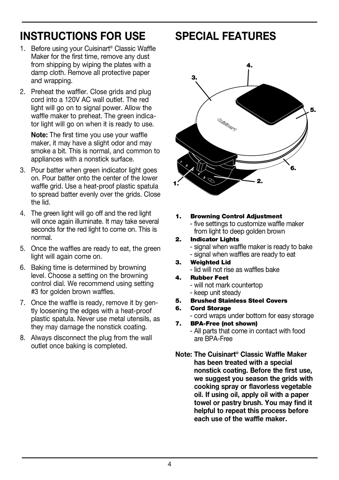 Cuisinart WMR-CA manual Instructions for USE, Special Features 