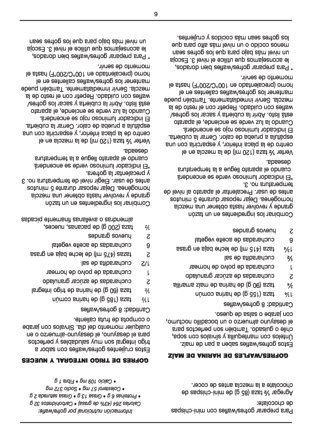 Cuisinart WMR-CA manual Nueces Y Integral Trigo De Gofres, Maíz De Harina De Gofres/Wafles 