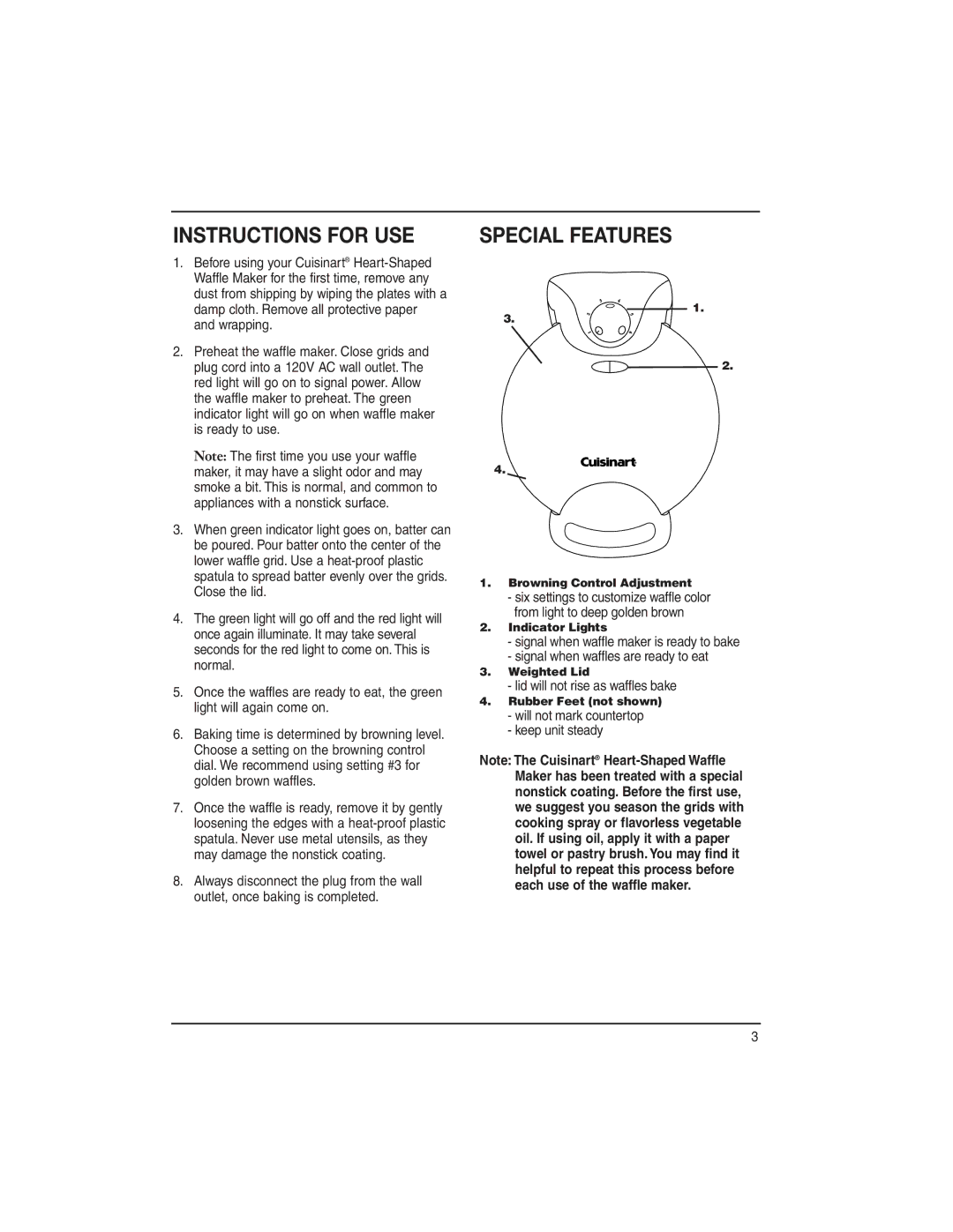 Cuisinart WMR-H manual Instructions for USE, Special Features, Lid will not rise as waffles bake 