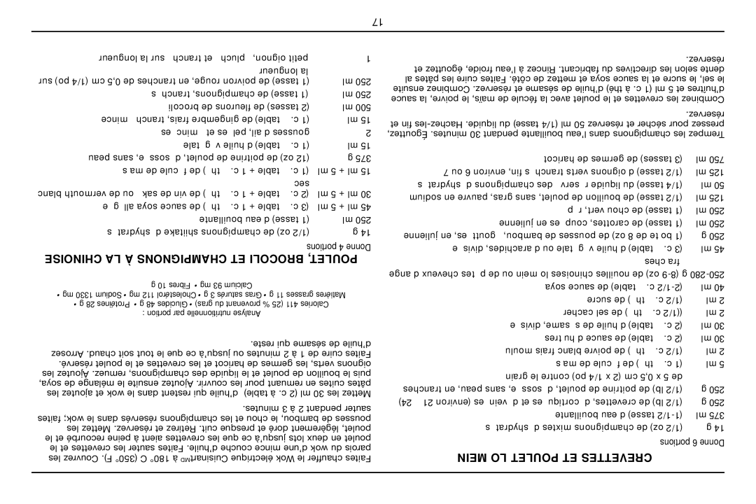 Cuisinart WOK-703C manual Mein LO Poulet ET Crevettes, Longueur la, Sec, Chesîfra 