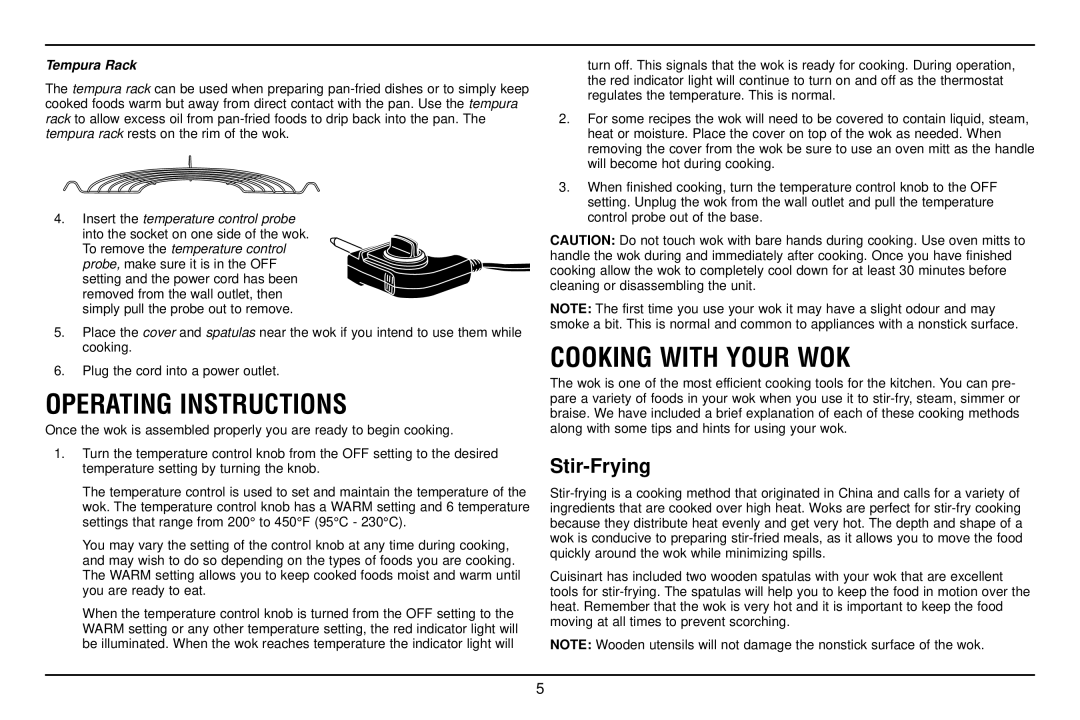 Cuisinart WOK-703C manual Operating Instructions, Cooking with Your WOK 