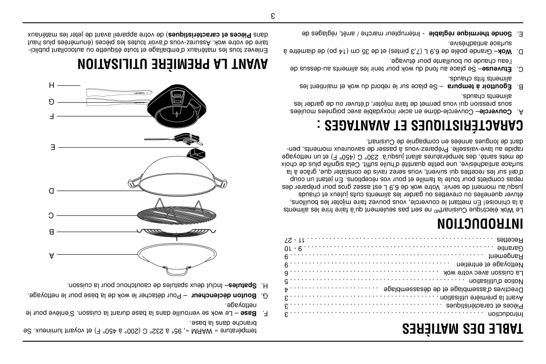 Cuisinart WOK-703C manual Avantages ET Ristiquesécaract 