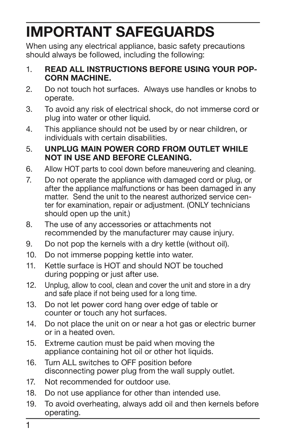 Cuisinart WPM-25A manual Important Safeguards, Read ALL Instructions Before Using Your POP- Corn Machine 