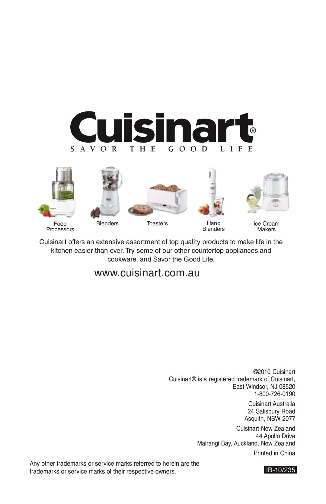 Cuisinart WPM-25A manual V O R T H E G O O D L I F E 