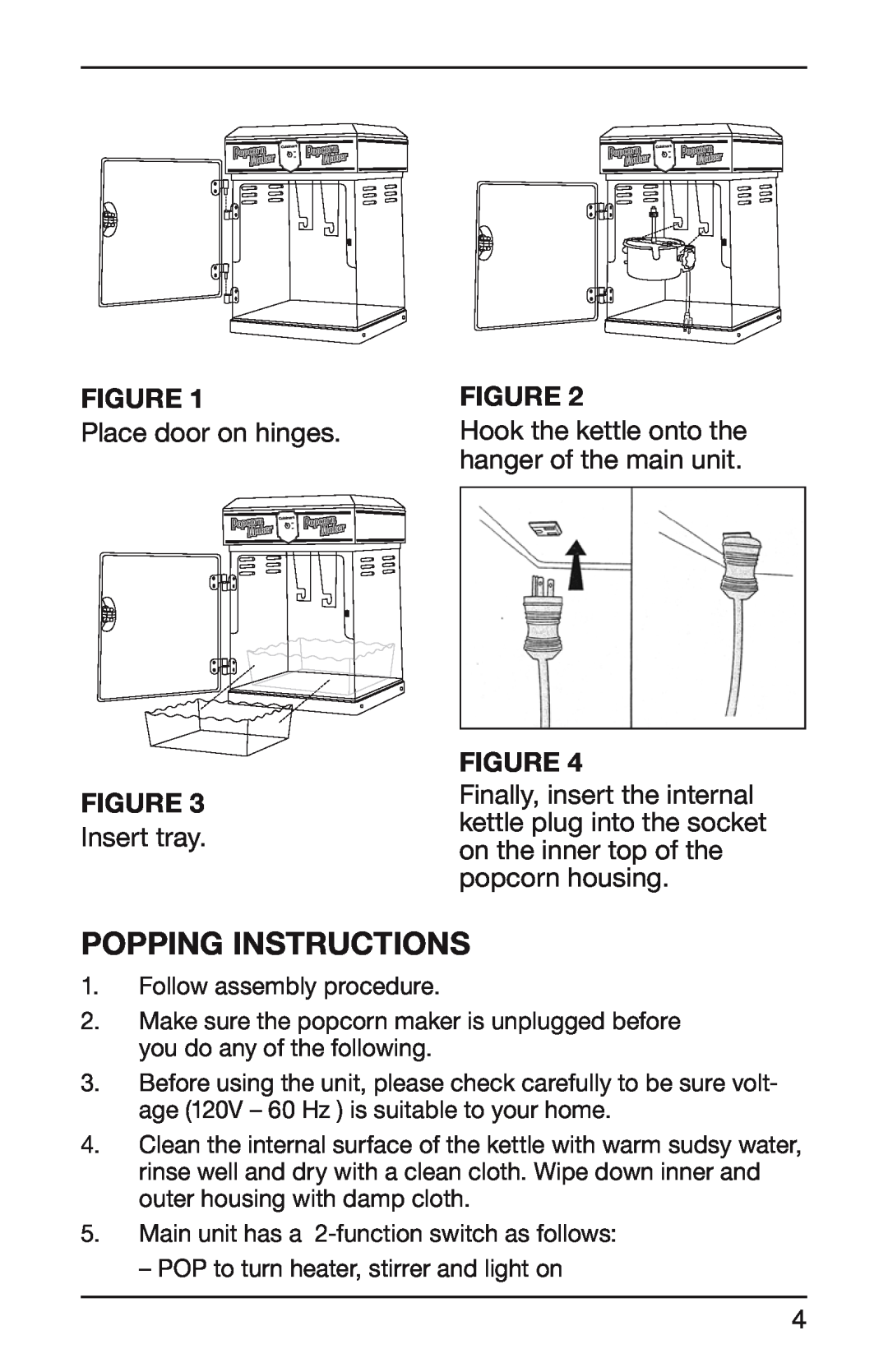 Cuisinart WPM-25A manual Popping Instructions, Place door on hinges, Insert tray 