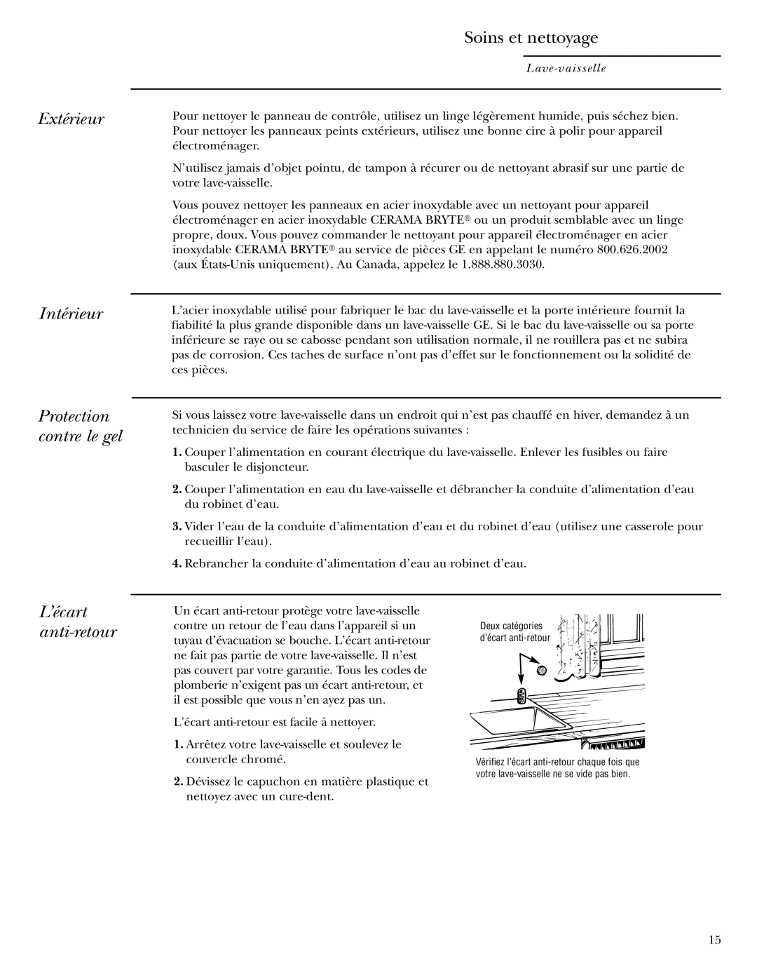 Cuisine-Cookware ZBD0700, ZBD6800 Extérieur Intérieur Protection contre le gel, Soins et nettoyage, ’écart anti-retour 