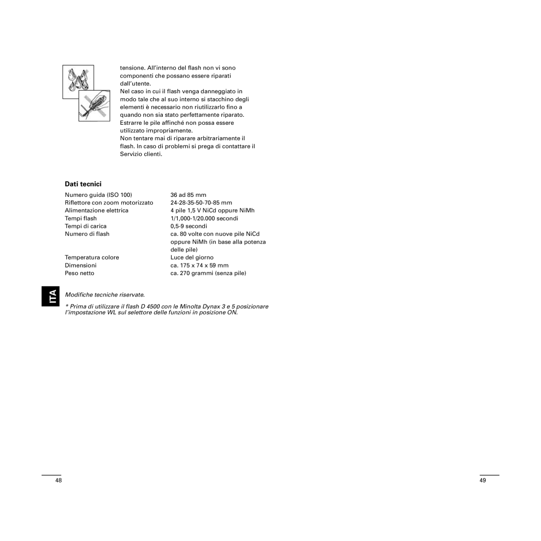 Cullmann D4500 manual Dati tecnici, Modifiche tecniche riservate 