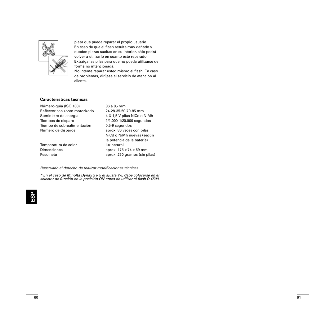 Cullmann D4500 manual Características técnicas 