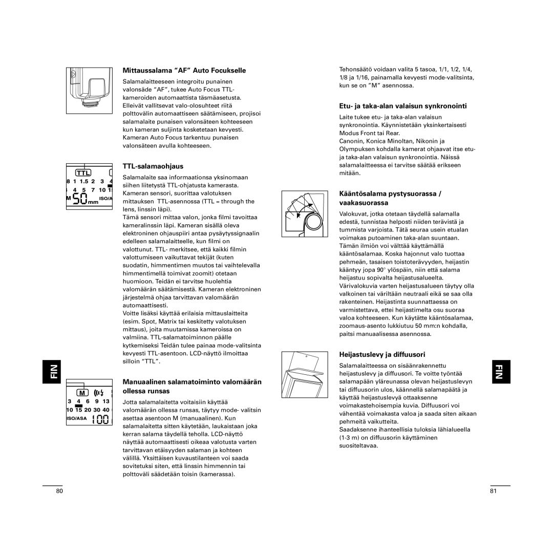 Cullmann D4500 Mittaussalama AF Auto Focukselle, TTL-salamaohjaus, Manuaalinen salamatoiminto valomäärän ollessa runsas 