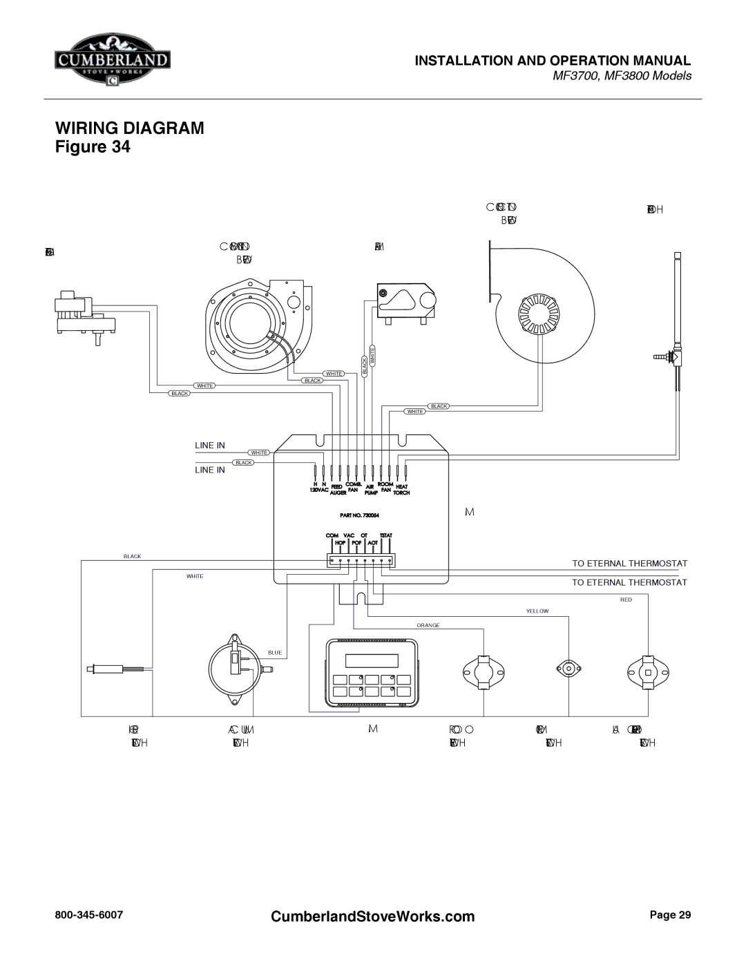 Cumberland Stove Works MF3700, MF3800 warranty Wiring Diagram 