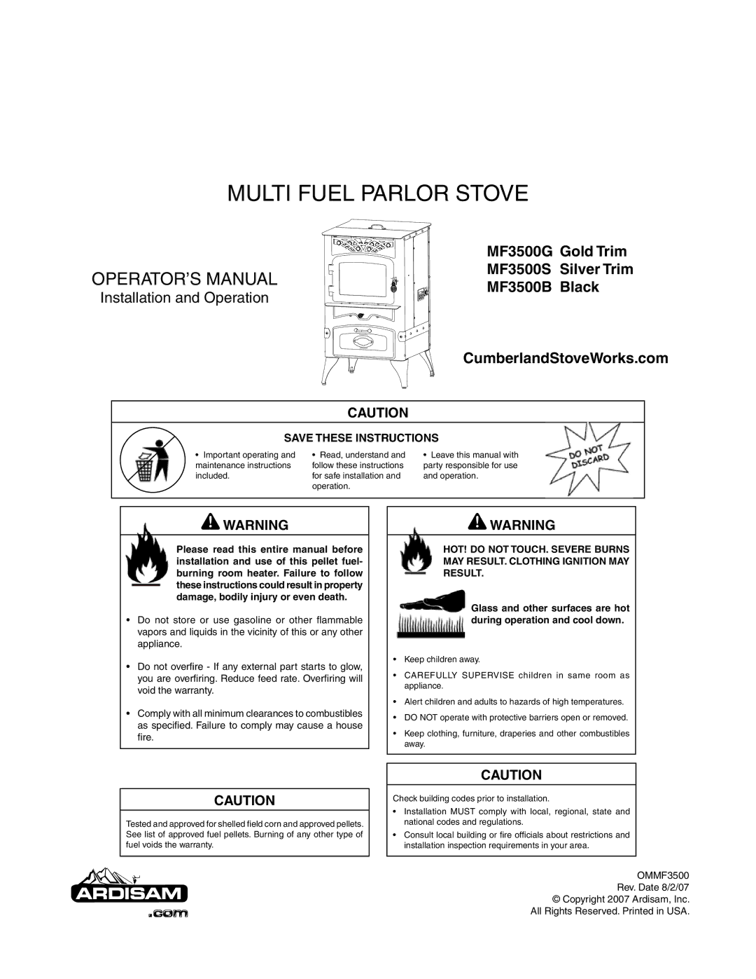 Cumberland Stove Works OMMF3500 warranty 