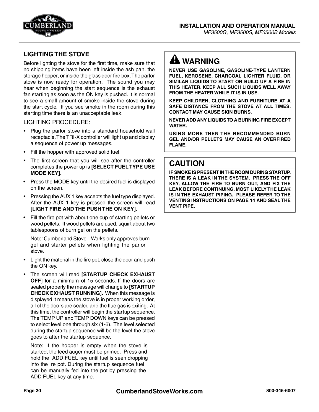 Cumberland Stove Works OMMF3500 warranty Lighting the Stove, Lighting Procedure 