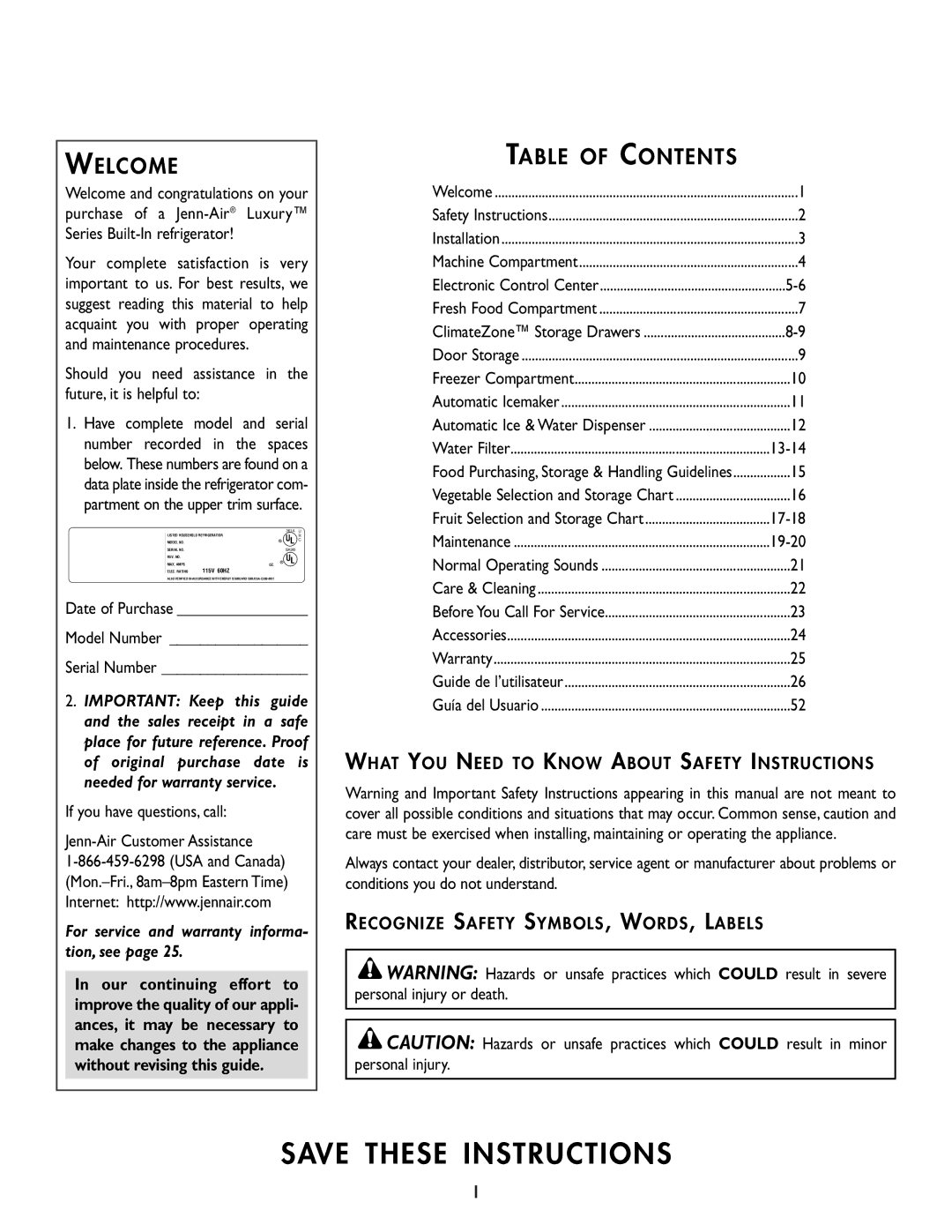 Cuno 111405-1 manual Welcome, Table of Contents 