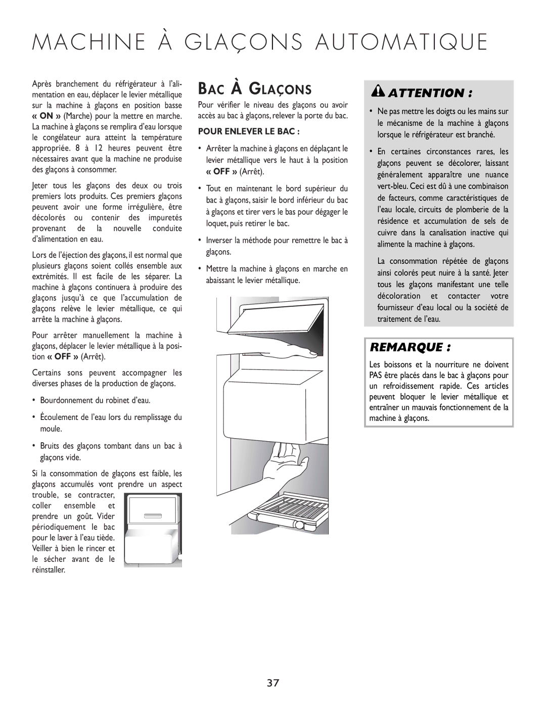 Cuno 111405-1 BAC À Glaçons, Coller ensemble et, Pour Enlever LE BAC, Inverser la méthode pour remettre le bac à glaçons 