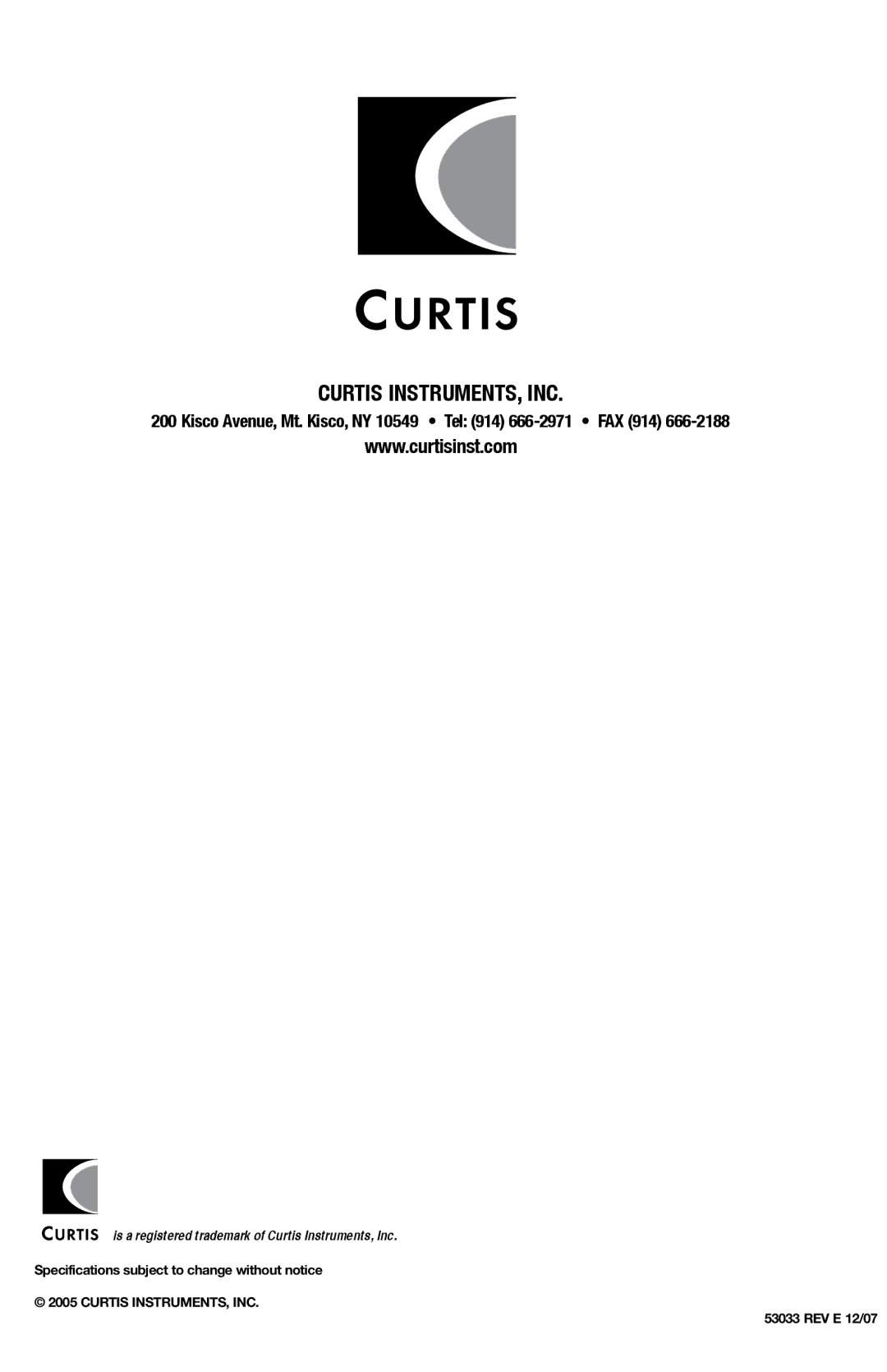 Curtis 1620S manual Curtis INSTRUMENTS, INC 