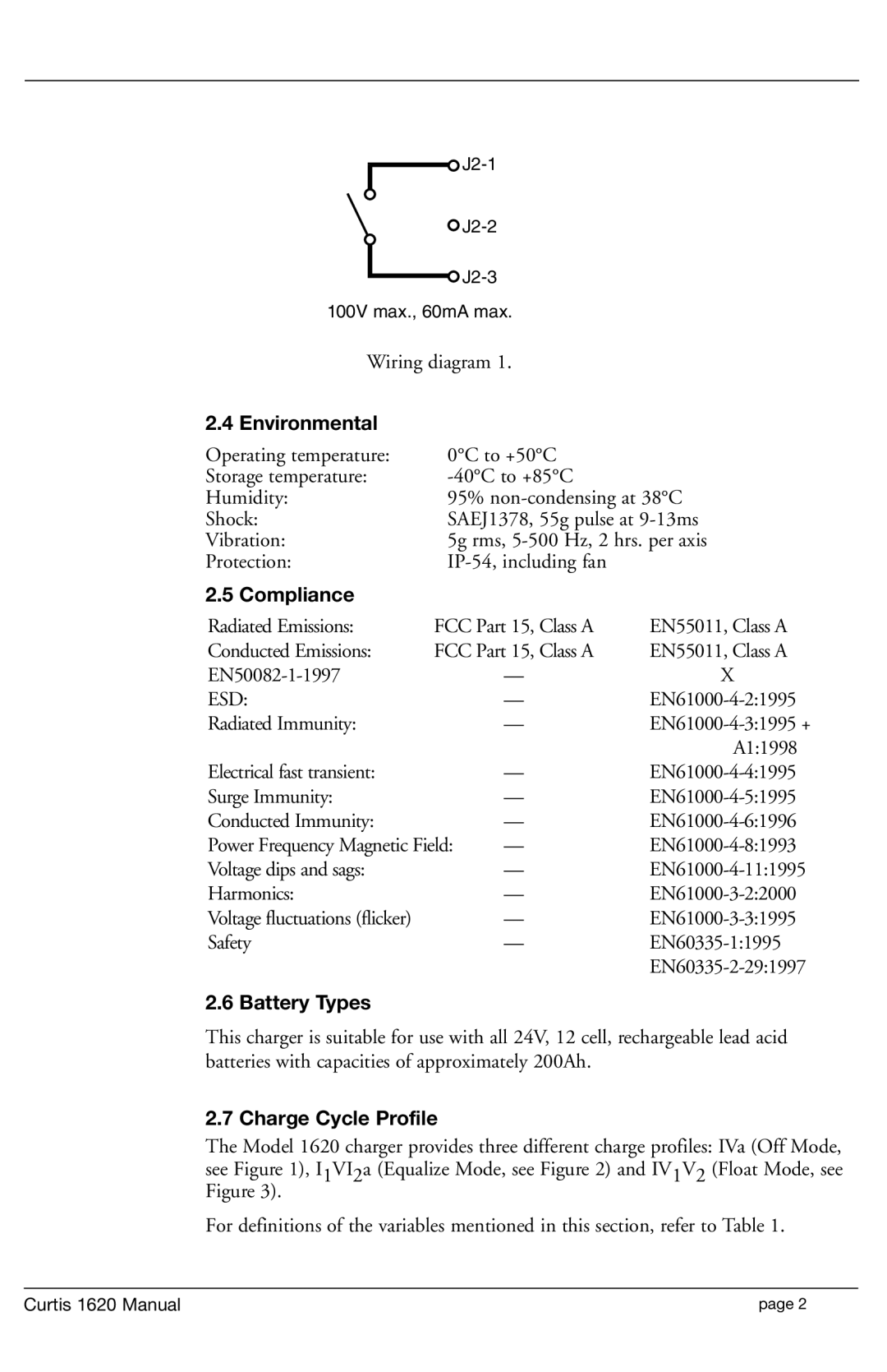 Curtis 1620S manual Environmental, Compliance, Battery Types, Charge Cycle Profile 