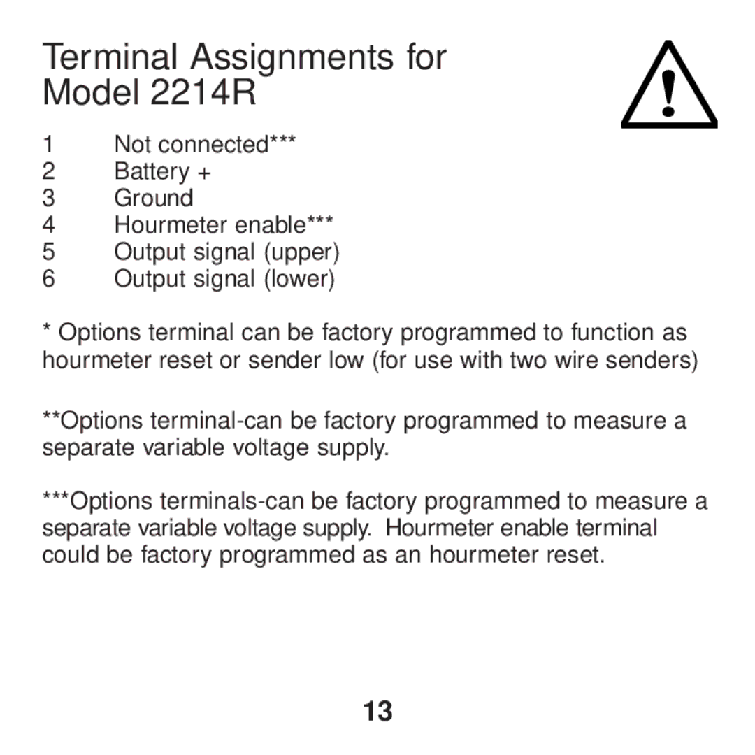 Curtis 2100R, 2200R manual Terminal Assignments for Model 2214R 