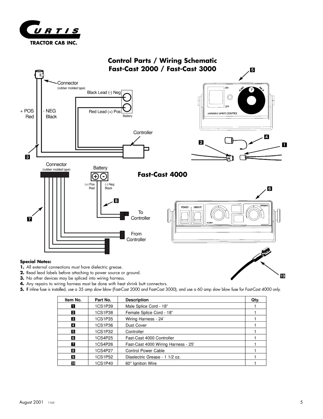 Curtis 3000, 175, 4000 owner manual Control Parts / Wiring Schematic Fast-Cast 2000 / Fast-Cast 