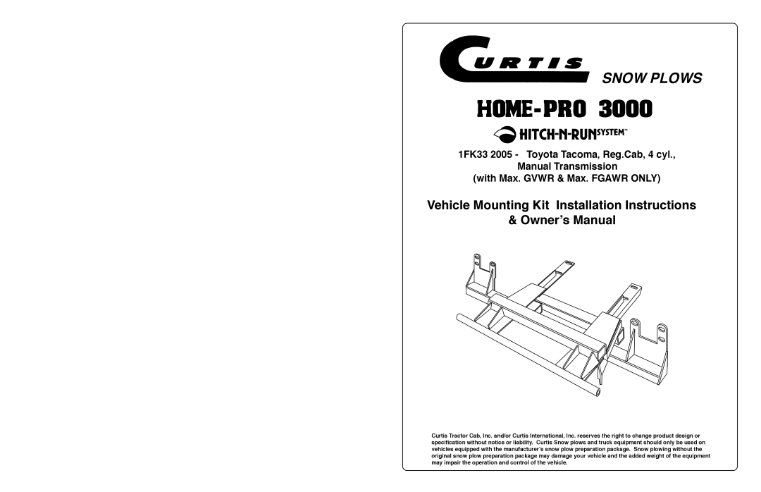 Curtis 3000 installation instructions Snow Plows 