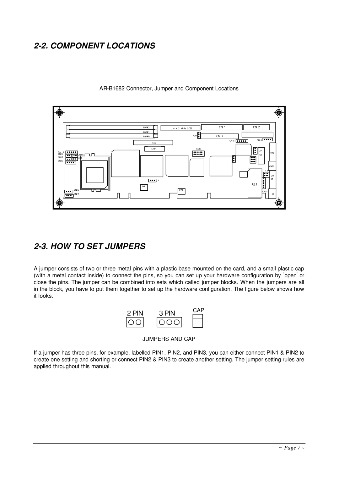 Curtis AR-B1682 operation manual Component Locations, HOW to SET Jumpers, Jumpers and CAP 