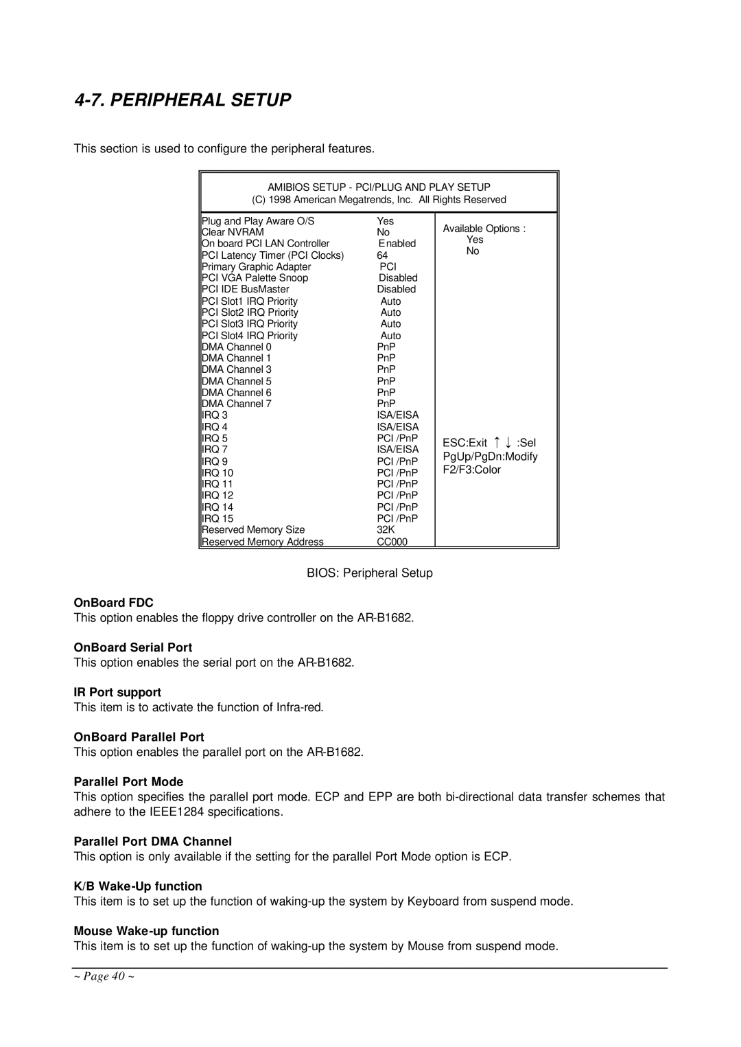 Curtis AR-B1682 operation manual Peripheral Setup 