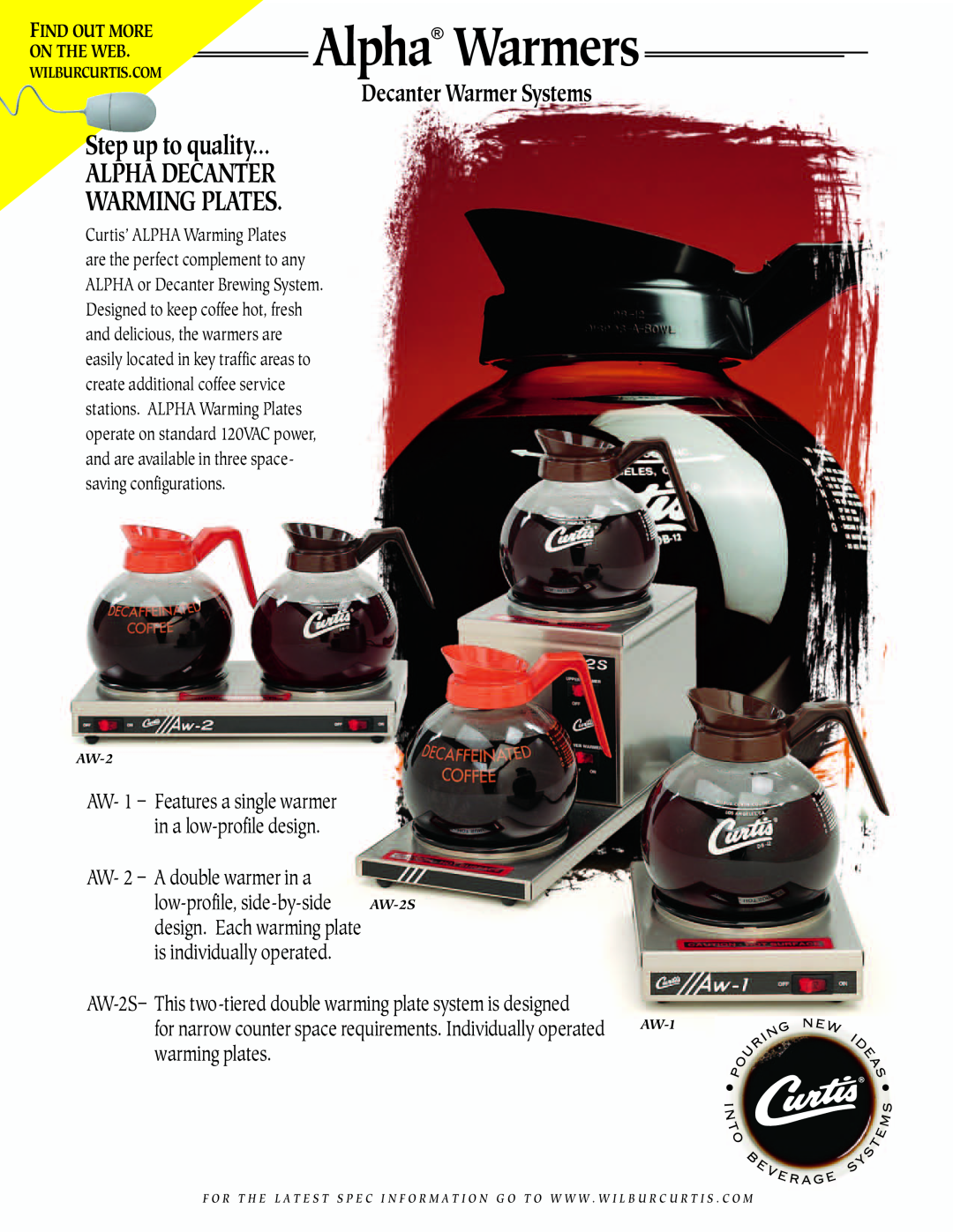 Curtis AW- 2 manual Decanter Warmer Systems, Find Out More, Alpha Warmers, Features a single warmer, A double warmer in a 