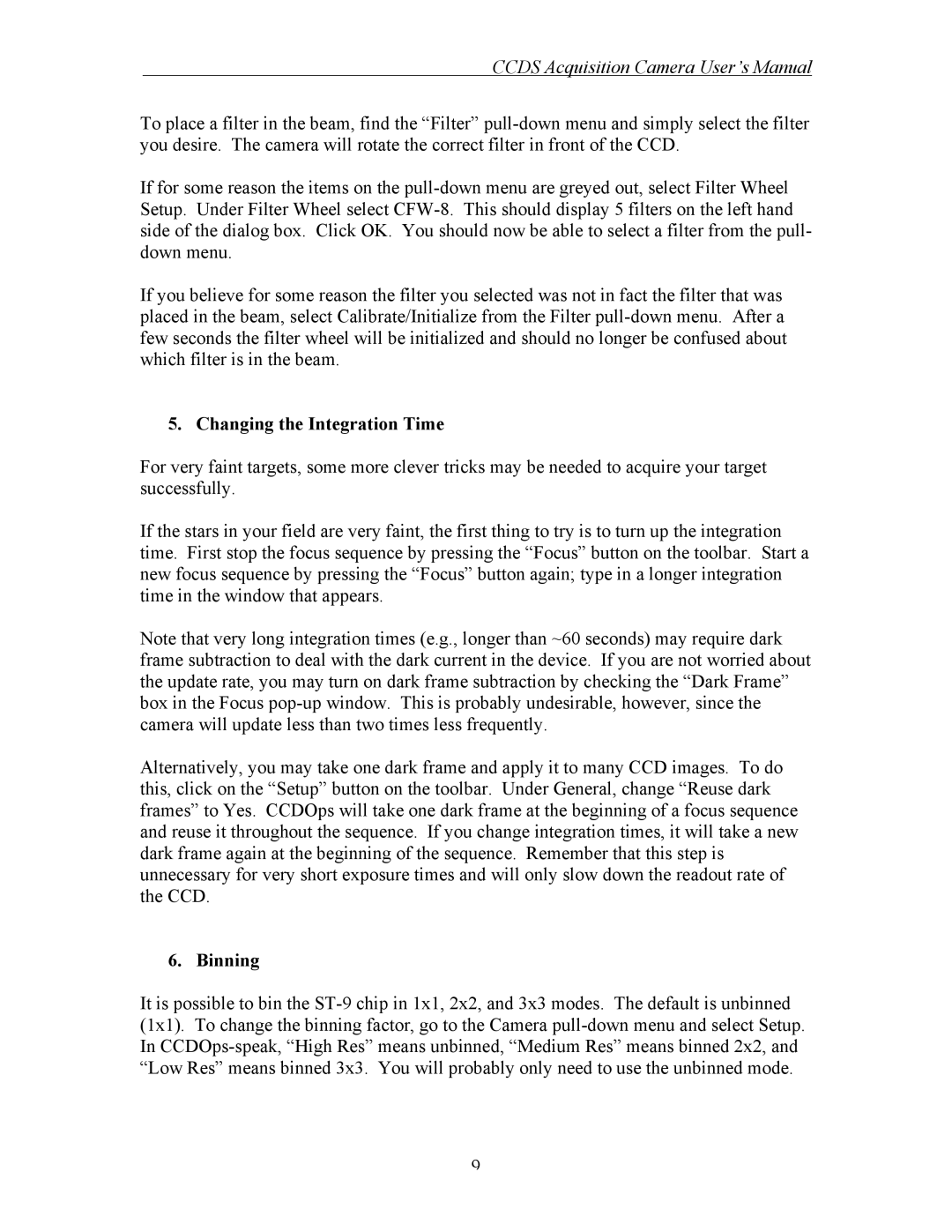 Curtis Computer CCDS user manual Ccds Acquisition Camera User’s Manual 