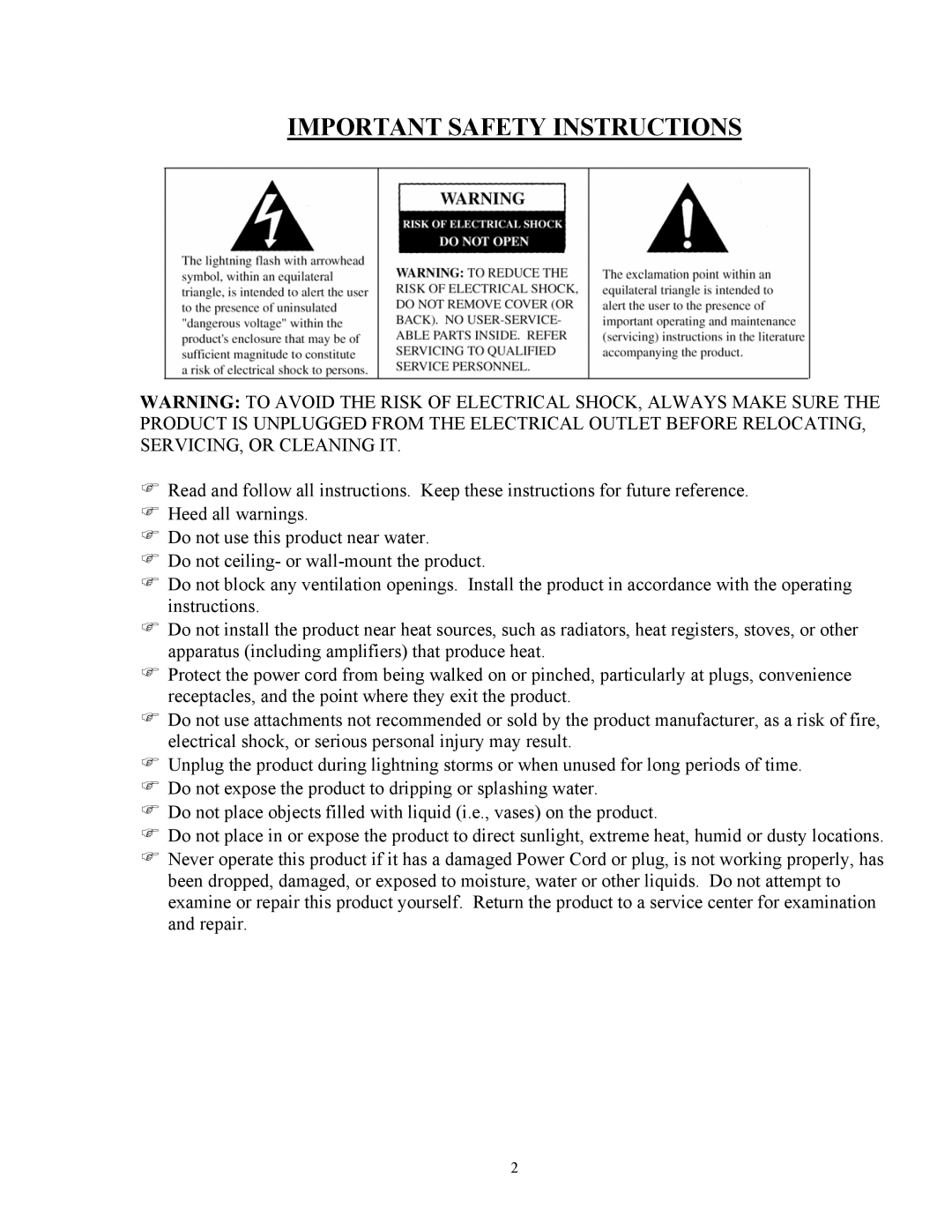 Curtis CR1336 manual Important Safety Instructions 