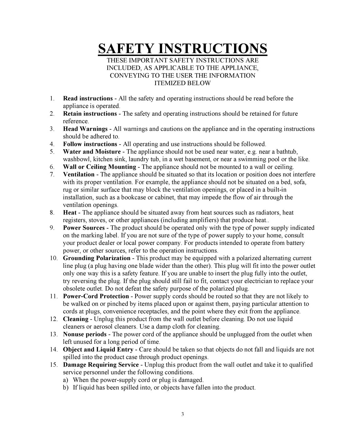 Curtis CR1336 manual Safety Instructions 