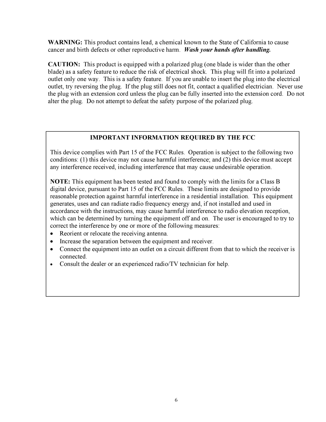 Curtis CR1336 manual Important Information Required by the FCC 