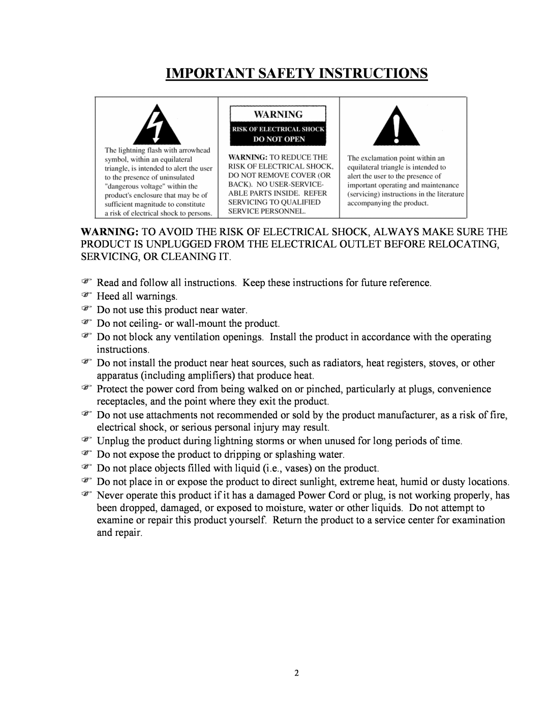 Curtis CR1336 manual Important Safety Instructions 