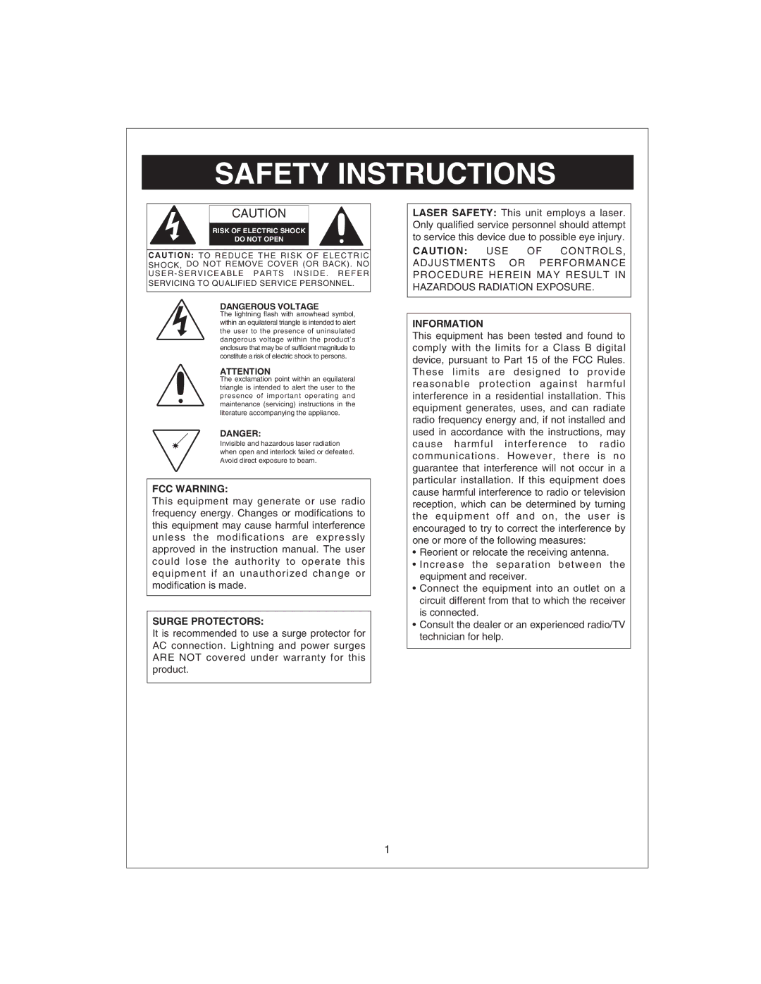 Curtis CR4975 owner manual Safety Instructions 