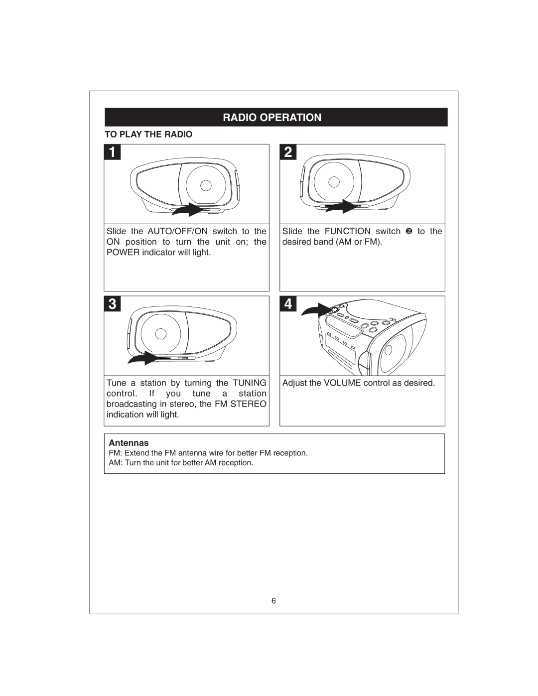 Curtis CR4975 owner manual Radio Operation, To Play the Radio 