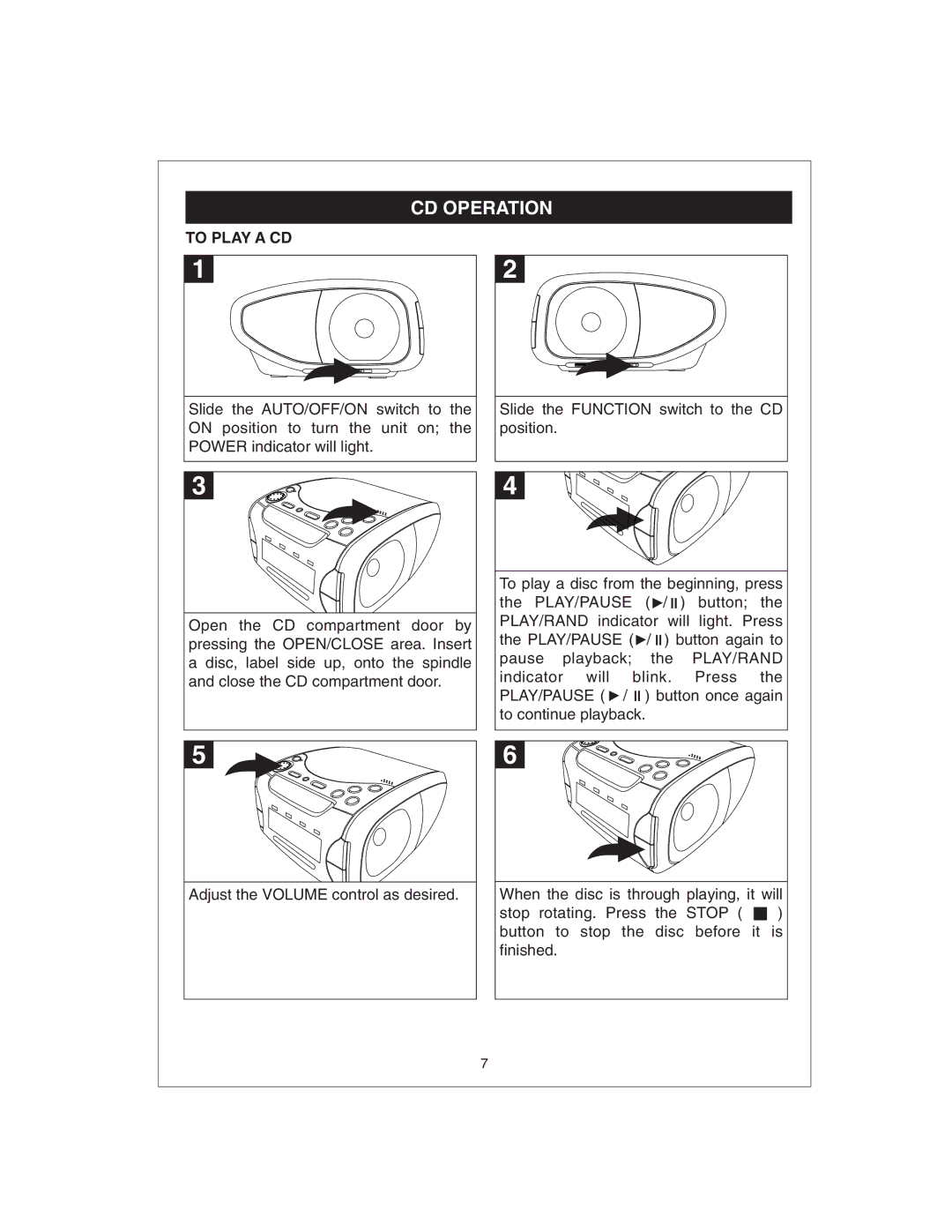 Curtis CR4975 owner manual CD Operation, To Play a CD 