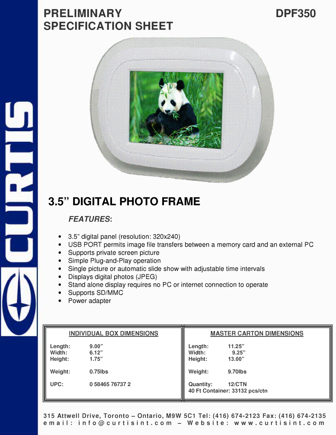 Curtis DPF350 manual 