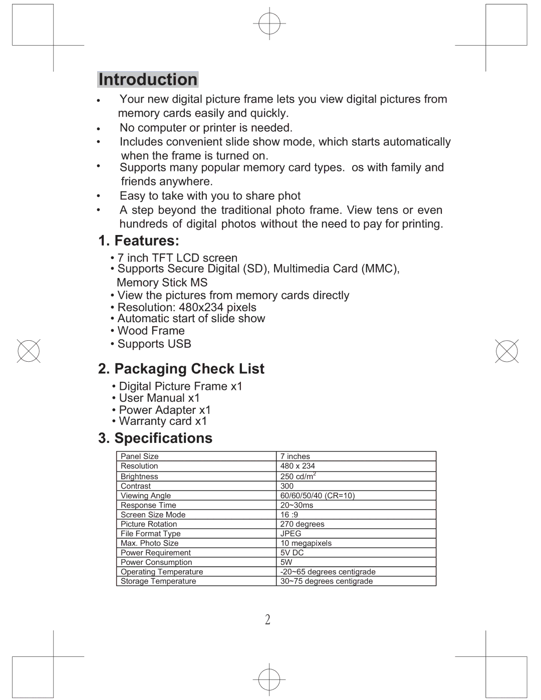 Curtis DPF771 manual Features, Packaging Check List, Specifications 