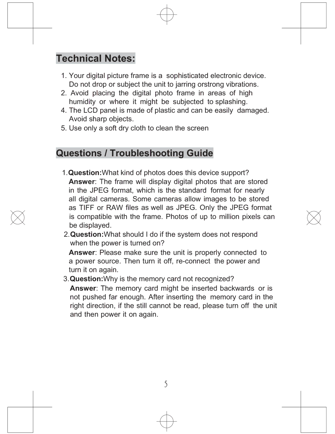 Curtis DPF771 manual Technical Notes, Questions / Troubleshooting Guide 