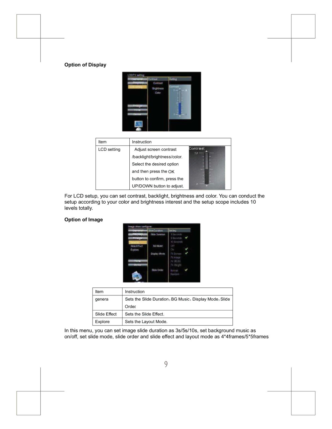 Curtis DPF828 manual Option of Display, Option of Image 