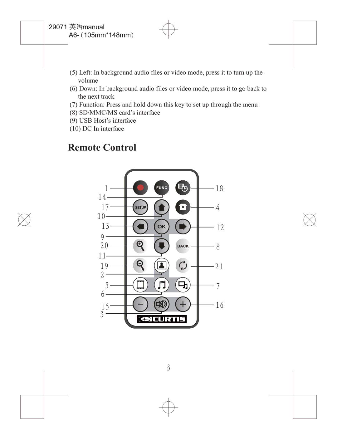 Curtis DPF828 manual Remote Control 