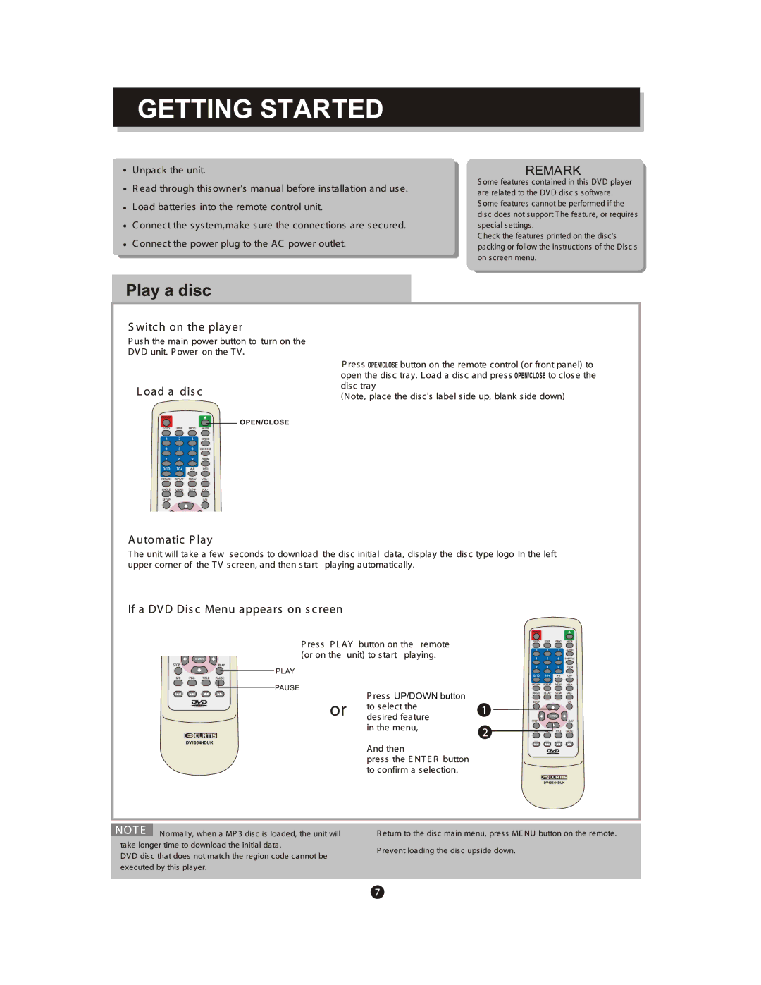 Curtis DV1054HDUK instruction manual UP/DOWN button 