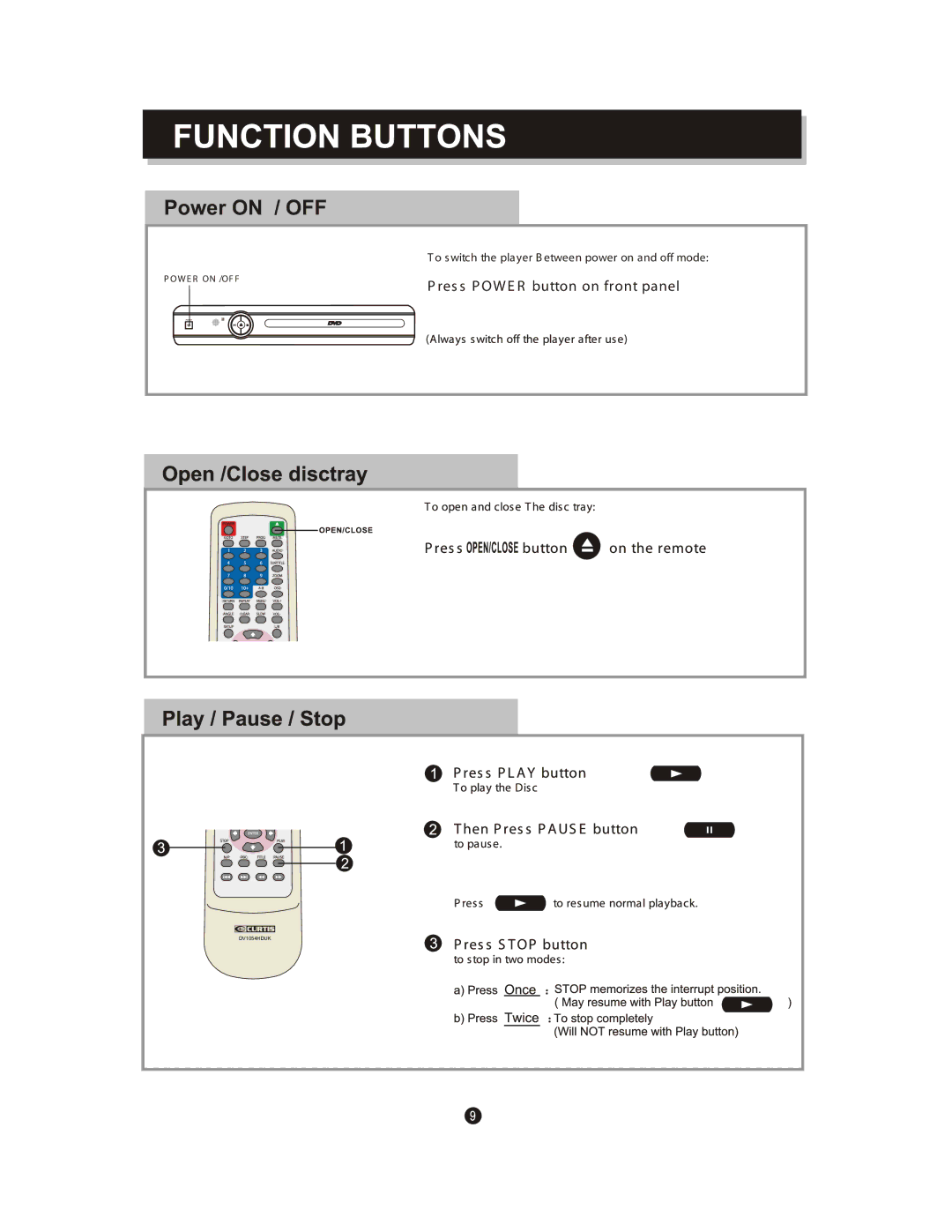 Curtis DV1054HDUK instruction manual Power on / OFF 