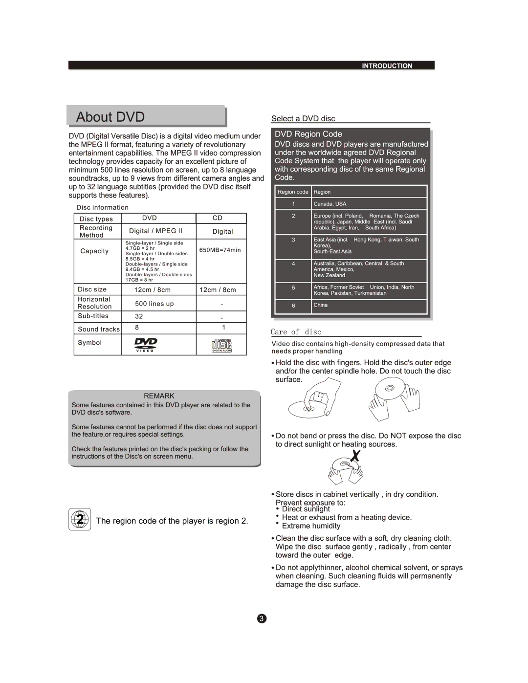 Curtis DV1054HDUK instruction manual Region code of the player is region 