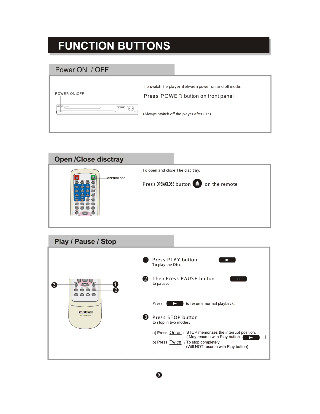 Curtis DV1096HDUK instruction manual Power on / OFF 