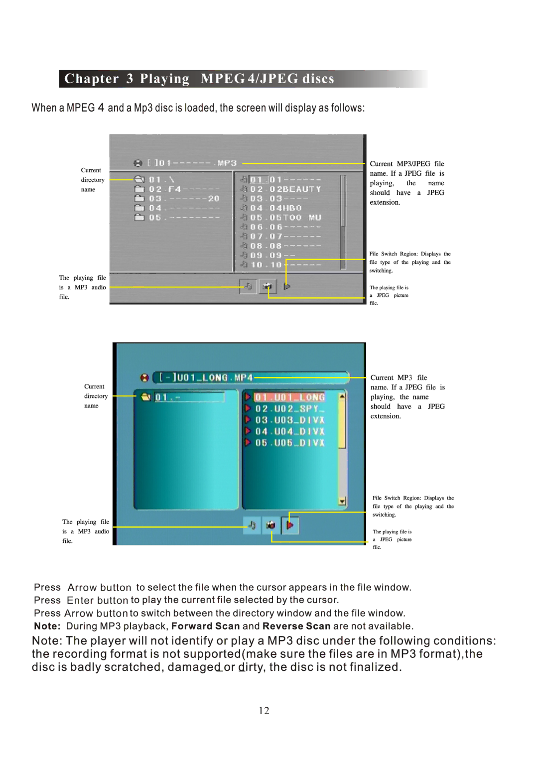 Curtis DVD 1084 user manual Playing Mpeg 4/JPEG discs 