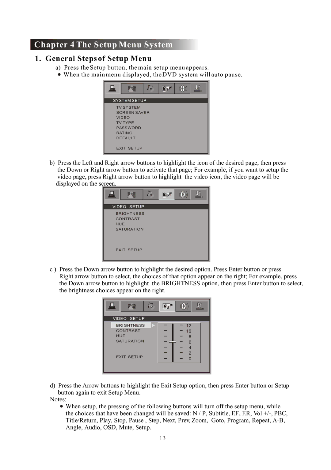 Curtis DVD 1084 user manual Setup Menu System, General Steps of Setup Menu 